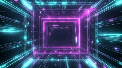 Poster - neon neon frame square on a dark background. colorful laser display design for banner advertising.