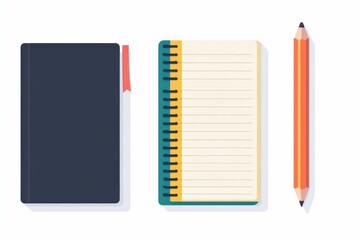 Poster - icon set featuring a notebook pencil and sharpener with clean lines and a flat design isolated on a white background  This minimalist and modern icon set is perfect for use in user interfaces