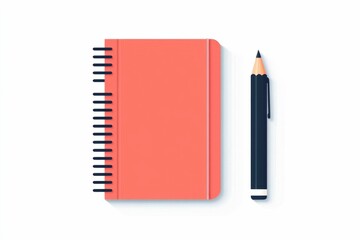 Poster - A flat simple icon featuring a pencil pen and notebook grouped together on a plain white background  This minimalist design represents writing drawing education