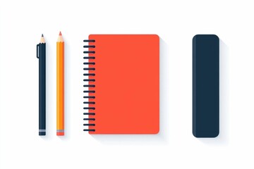 Poster - Minimalist icon set featuring a notebook  pencil  and sharpener in clean lines and flat design  isolated on a white background  This simple yet elegant icon set is perfect for use in educational