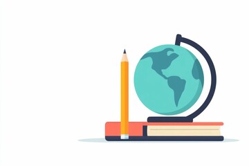 Poster - Minimalist and modern icon depicting a simple design of a globe pencil and notebook representing the concepts of education learning research and academic knowledge