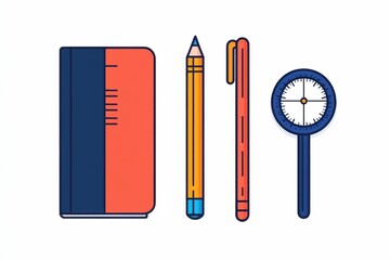 Poster - Minimalist and clean featuring a simple set of icons representing a notebook  pencil  and protractor   essential tools for office  school  and educational concepts