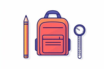Poster - Simple and modern flat design icon featuring a backpack  pencil  and protractor  isolated on a clean white background  This graphic element can be used for school  office  education  business