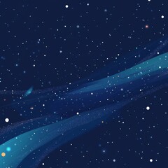 Poster - The background is navy blue abstract with snowflakes.