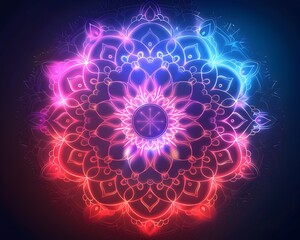 Poster - Radiant Neon Mandala   Glowing Abstract with Intricate Patterns and Symmetry