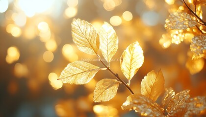 Aufkleber - Sunlit golden leaves shimmer in soft light, creating a warm and tranquil atmosphere, evoking the beauty of nature in autumn.