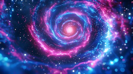 Poster - mesmerizing cosmic vortex with swirling galaxies and glowing nebulae in neon backdrop