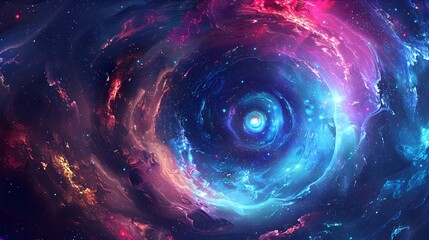 Poster - Mesmerizing Cosmic Vortex Swirling Galaxies Glowing Nebulae and Radiant Stars in a Neon Background