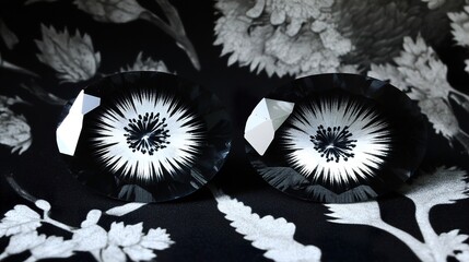 Sticker - Black and White Floral Glass Art: A Close-Up Study