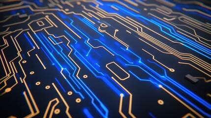 Poster - A computer chip with blue and orange lines