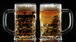 © Martinesku - Close-up of two beer glasses toasting, empty black background