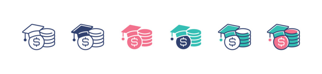 Aufkleber - graduation hat with coin stack icon set education scholarship money for college tuition vector illustration for web and app