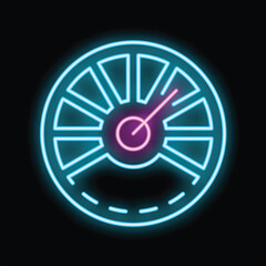 Aufkleber - Glowing neon line speedometer icon isolated on black background. Abstract circle glowing lights. Vector illustration