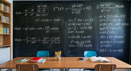 Wall Mural - Study room with chalkboard walls covered in math equations