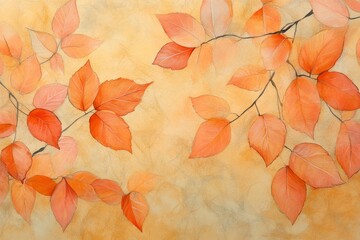 Wall Mural - Grassy leaves pattern in orange, brown, and gold colors on an abstract wavy striped shape pattern, Thanksgiving or October background.