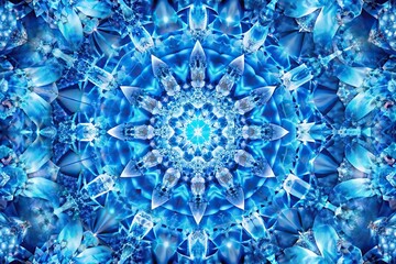 Abstract blue kaleidoscope background with crystals