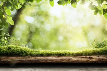 Poster - The background of a stone table in an autumn forest is blurry for product photography.