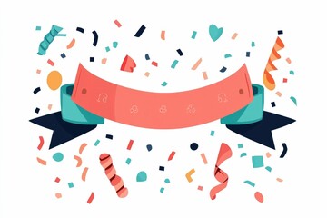 Poster - Vibrant party with colorful confetti streamers  decorative festive banner  and abstract minimalist design elements  Perfect for events  holidays  and cheerful occasions