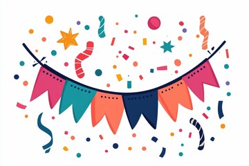 Poster - Colorful of a party banner decorated with festive confetti  streamers  and geometric shapes  creating a lively and celebratory visual for holiday  event  or invitation design
