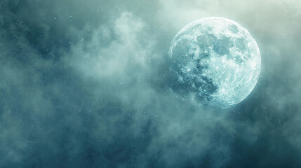 Wall Mural - Enchanting Full Moon in a Mystical Night Sky Surrounded by Ethereal Clouds and Stars