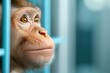 © Dot. Studio - Close-up portrait of a monkey looking outside with soft natural light and emotional animal expression in a Research Lab Setting