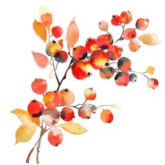 Poster - Watercolor illustration of autumn berries berry painting leaves.