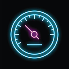 Poster - Neon sign representing a speedometer showing progress made on a black background