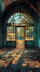 Canvas Print - Abandoned Building Doorway with Sunbeams