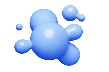 Wall Mural - Blue abstract liquid metaball shape. 3d render illustration of fluid soft bubble blob. Organic bright decorative sphere geometric form. Morphing ball aqua drop or molecule. Flow particles.