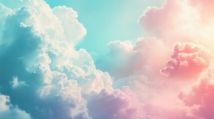 Poster - Pastel-colored cloud formations in soft white and blue tones, merging smoothly across the sky, creating a tranquil, dreamlike abstract background