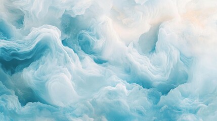 Poster - Pastel-colored cloud formations in soft white and blue tones, merging smoothly across the sky, creating a tranquil, dreamlike abstract background
