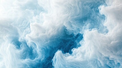 Poster - Pastel-colored cloud formations in soft white and blue tones, merging smoothly across the sky, creating a tranquil, dreamlike abstract background