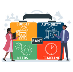 Wall Mural - BANT - budget, authority, needs, timeline acronym. business concept background. vector illustration concept with keywords and icons. lettering illustration with icons for web banner, flyer, landing