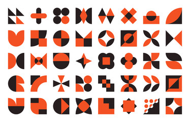 Set, collection geometric shapes. Trendy set with shapes different style. Bauhaus, futuristic, memphis. set of black bauhaus shapes, geometric abstract shapes. Modern style	