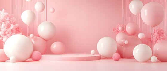 Poster - Elegant and Minimalist Monochromatic Air Balloon Arrangement with Soft Color Transitions Creating a Dreamy and Serene Aesthetic Display