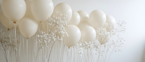 Poster - Minimalist and Elegant Monochromatic Air Balloon Arrangement Using Clean Design and Minimal Elements to Create a Refined Serene and Peaceful Atmosphere