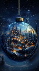 Wall Mural - city scene in a snowglobe atop a snow-capped hill