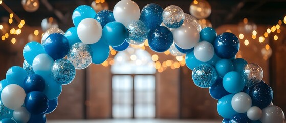 Poster - Monochromatic balloon arch featuring modern designs and seamless color transitions creating a refined and sophisticated event backdrop
