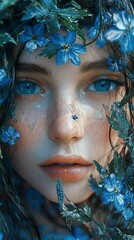 Poster - Blue Flower Crown Portrait: Dreamy and Delicate