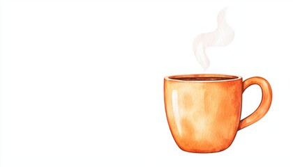 Warm orange coffee mug with steam on a white isolated background, perfect for morning beverage themes.