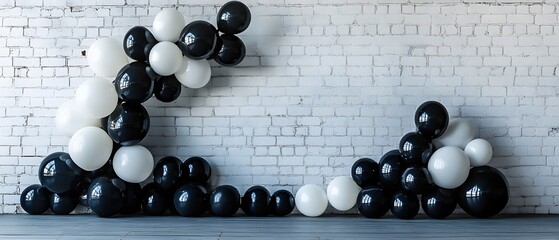 Poster - Elegant Monochromatic Balloon Arch Backdrop with Sleek Designs and Seamless Color Transitions for Refined and Stylish Ceremonies