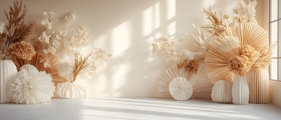 Poster - Monochromatic party backdrop featuring elegant shapes minimalistic color contrasts and organic elements for a refined and sophisticated aesthetic  Ideal for upscale event interior design