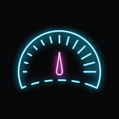 Poster - Neon sign representing a speedometer showing progress on black background