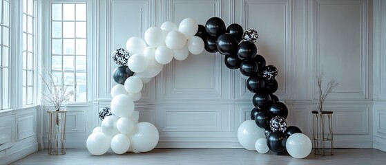 Poster - Monochromatic balloon arch featuring modern designs and seamless color transitions