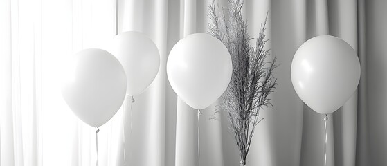 Poster - Serene and Sophisticated Monochromatic Balloon Display Using Minimal Elements to Create an Elegant and Refined Party Concept