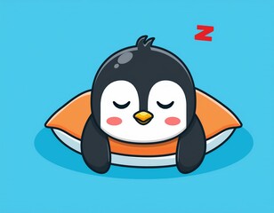 Wall Mural - cute penguin sleeping on pillow cartoon vector