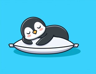 Wall Mural - cute penguin sleeping on pillow cartoon vector