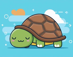 Cute Turtle Sleeping Cartoon Vector