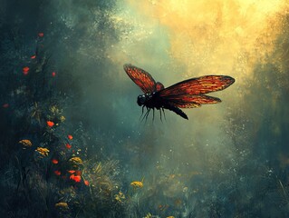 Wall Mural - Dragonfly in a Dreamy Forest