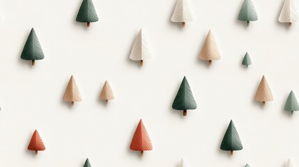 Poster - Delicate watercolor Christmas tree ornaments in soft pastel colors, arranged on a light background, minimalist style, seamless pattern 